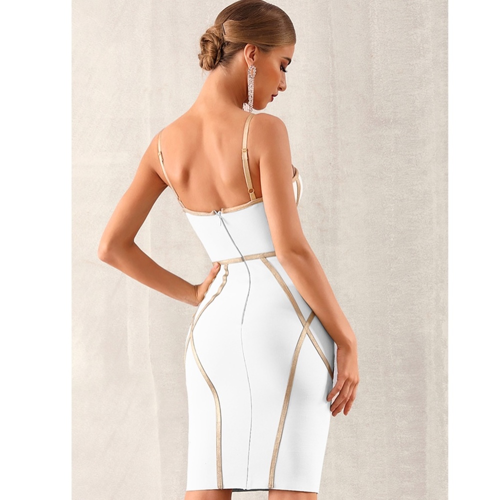 🎥 Bandage Contrast Trim Slim Dress in WHITE - Picture 6 of 16